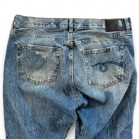 R13 Blue Relaxed Fit Jeans with Vintage Distressing